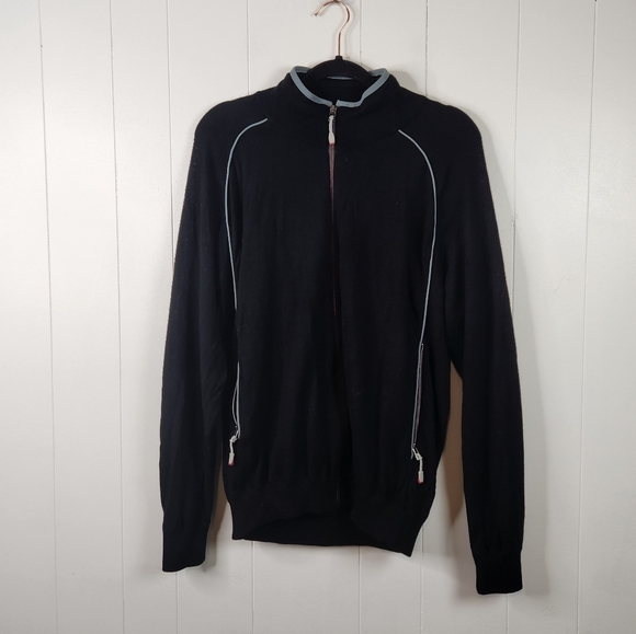 ERMENEGILDO ZEGNA 100% Wool Black Long Sleeve Full Zip Sweater Mens Size Medium - Picture 2 of 11